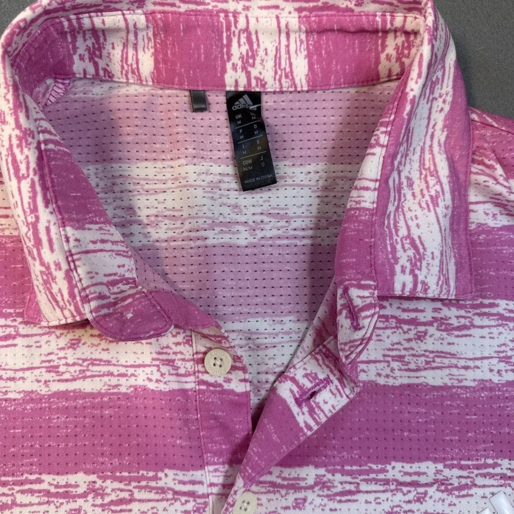 Adidas GOLF Polo Shirt Mens MEDIUM PINK STRIPE VENTED AIRFLOW Performance